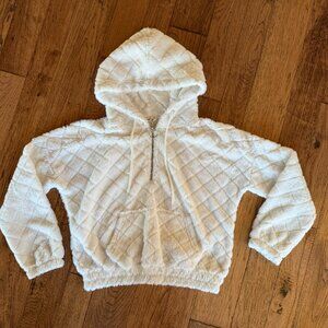 Cream Reflex Quarter Zip Diamond Faux Fur/Fleece Hoodie, Women's size Small